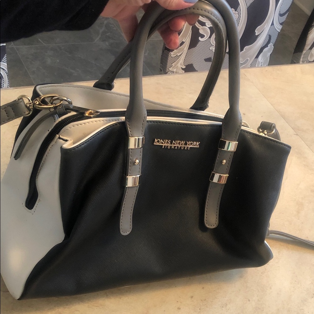 Jones New York Black, White & Gray Structured Satchel 13x8x5